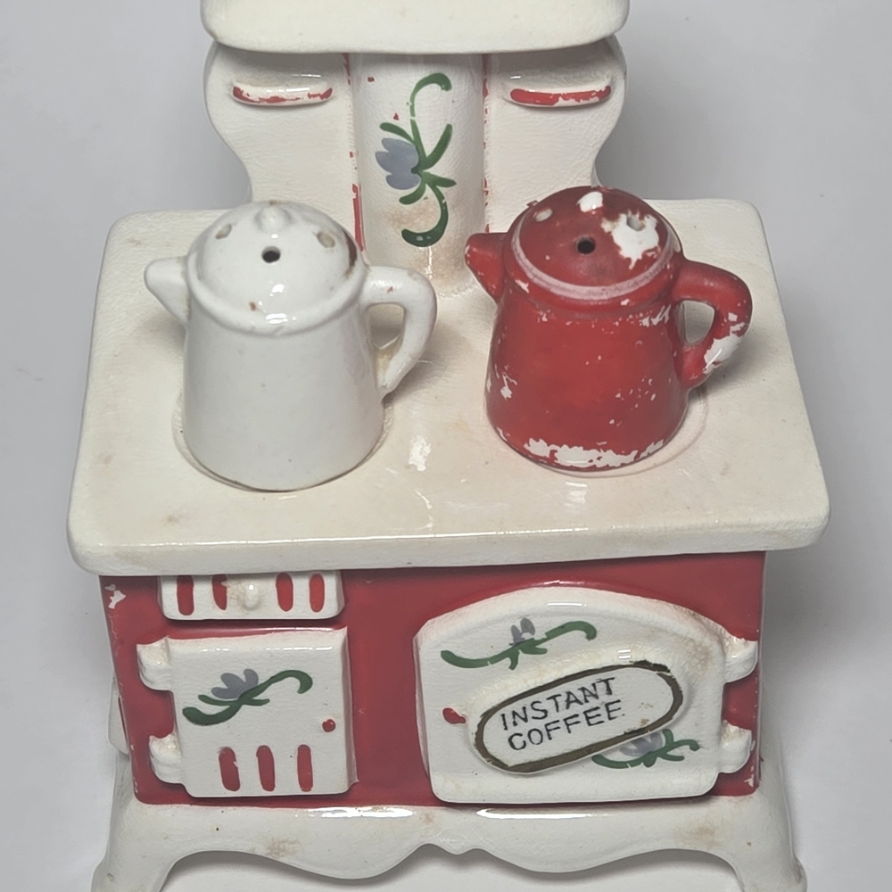 Red and White Ceramic Instant Coffee Stove Decorative Canister Set